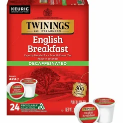 TWININGS Tea K-Cups, English Breakfast Decaffeinated Tea, 0.11 oz K-Cups, 24/Box