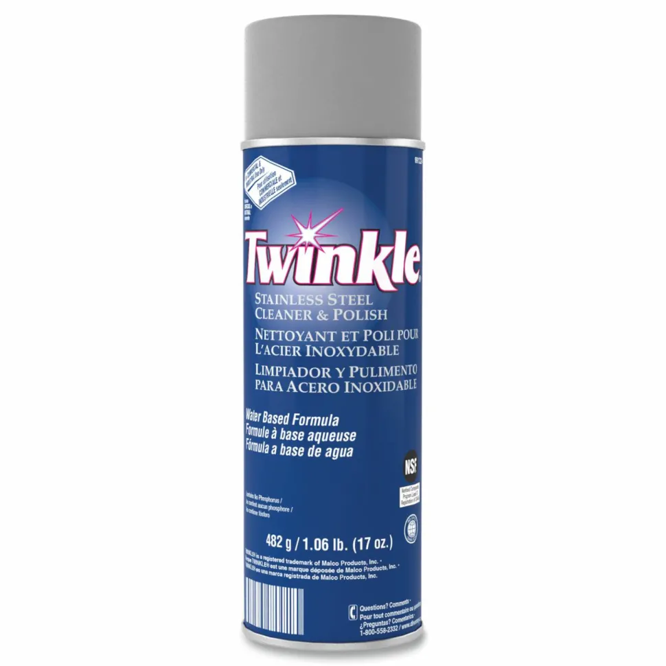 Twinkle Stainless Steel Cleaner and Polish, 17 oz Aerosol Spray, 12/Carton
