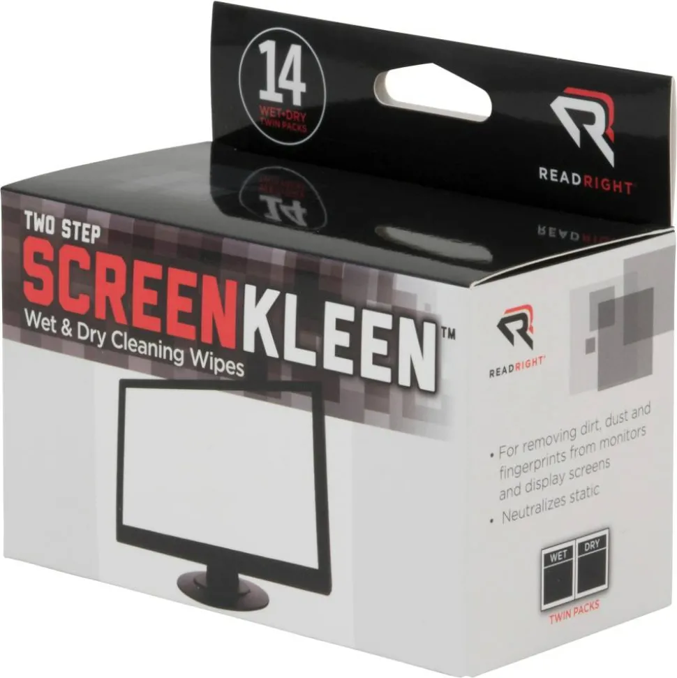 Two Step ScreenKleen Wet and Dry Cleaning Wipes, 5 x 5, 14/Box