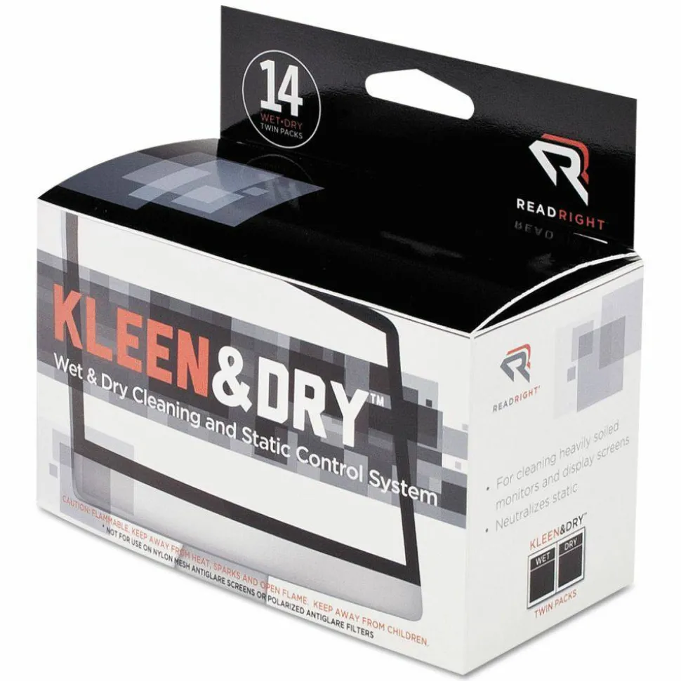 Two Step ScreenKleen Wet and Dry Cleaning Wipes, 5 x 5, 14/Box
