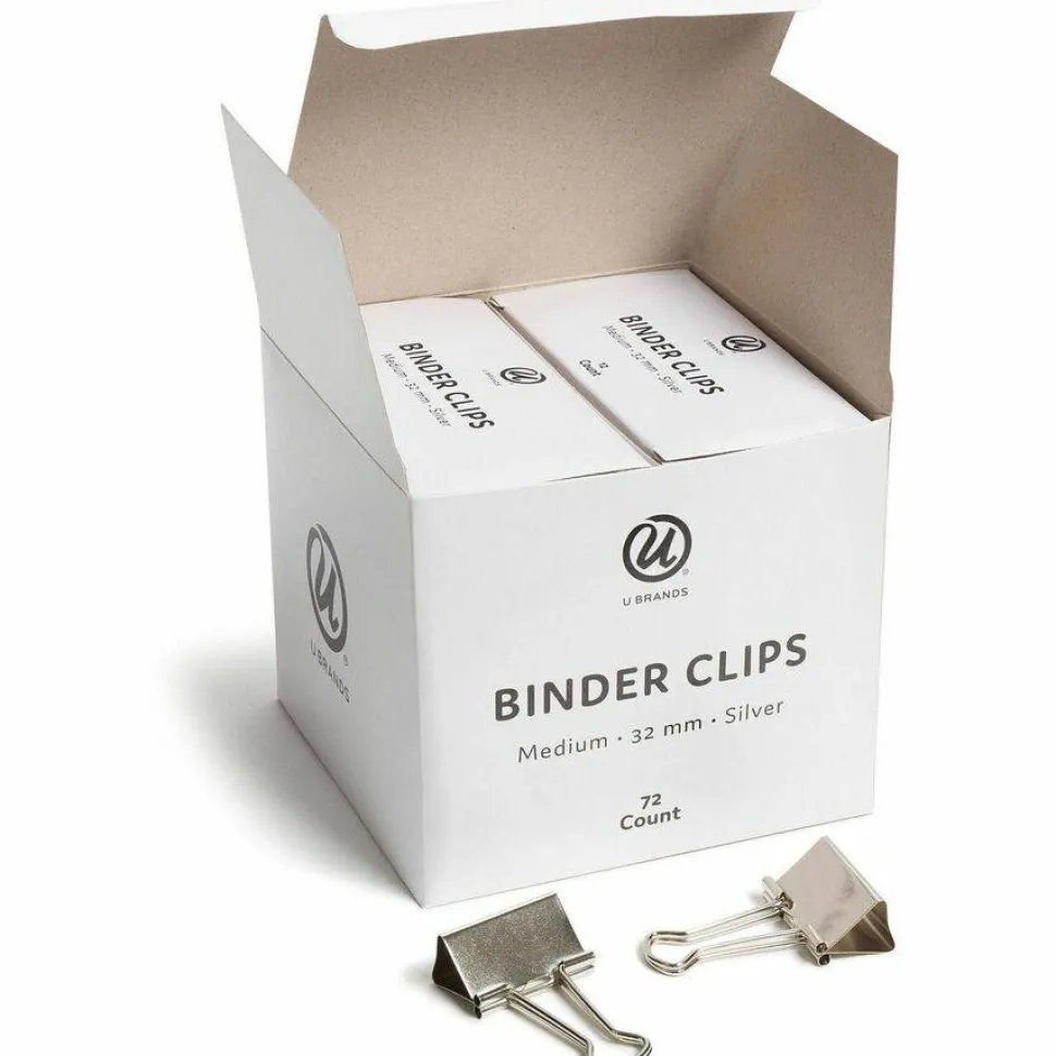 U Brands Binder Clips, Medium, Silver, 72/Pack