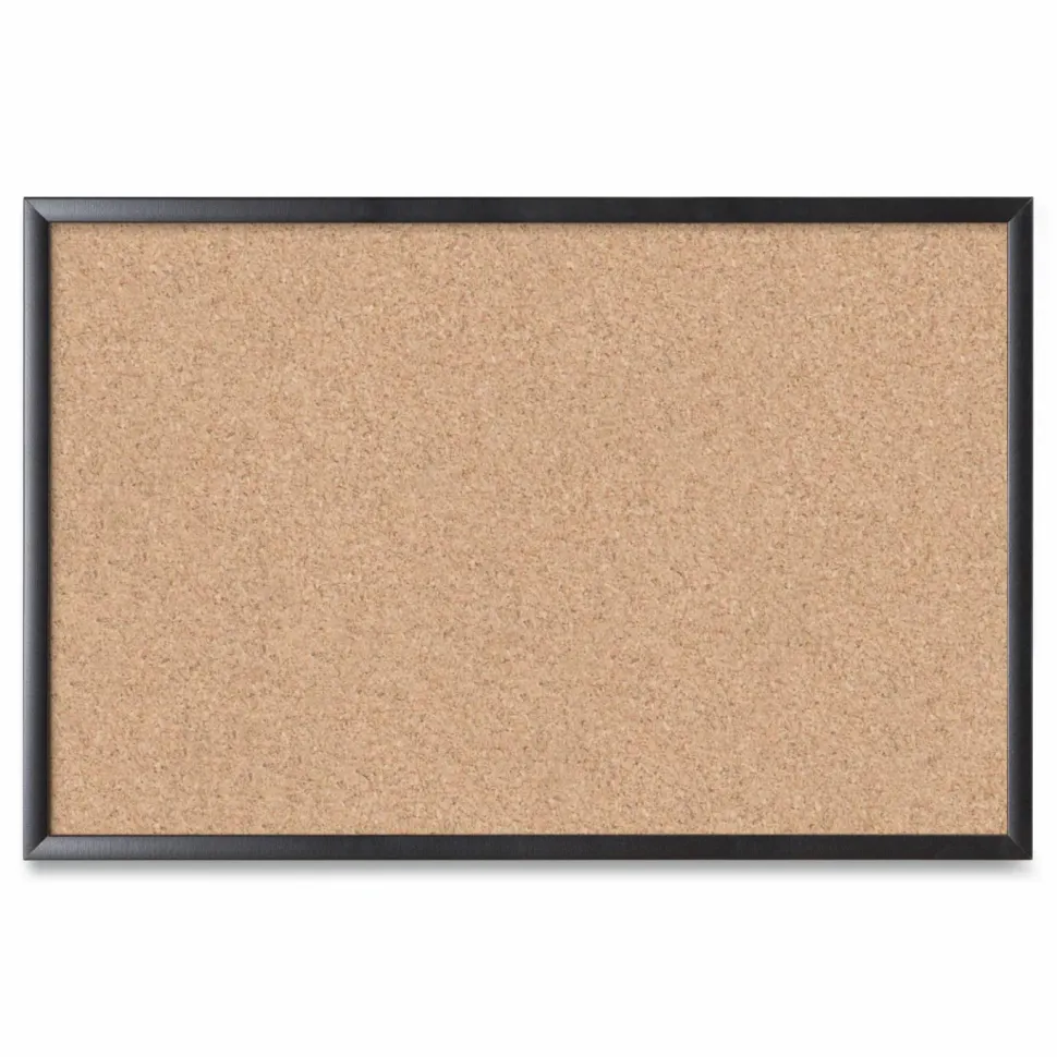 U Brands Cork Bulletin Board, 36" x 24" (Actual Size: 35" x 23"), Tan Surface, Black Wood Frame