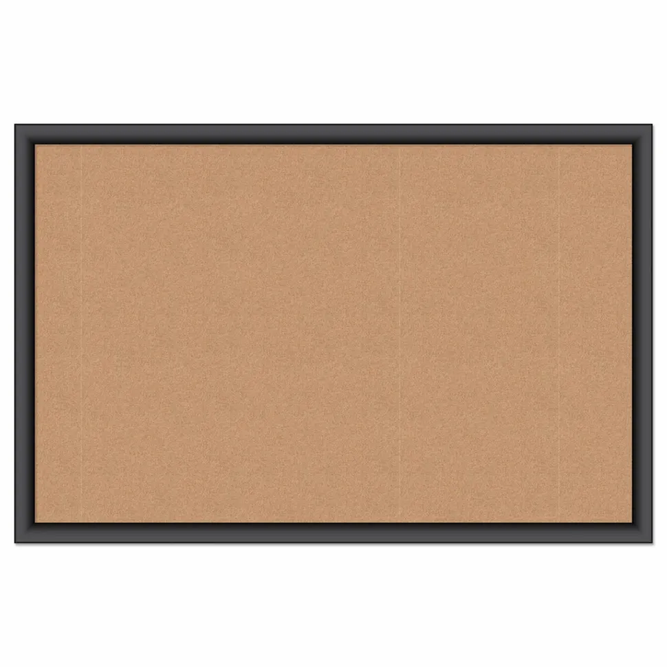 U Brands Cork Bulletin Board, 36" x 24" (Actual Size: 35" x 23"), Tan Surface, Black Wood Frame