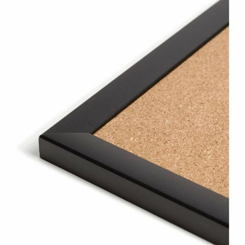 U Brands Cork Bulletin Board, 36" x 24" (Actual Size: 35" x 23"), Tan Surface, Black Wood Frame