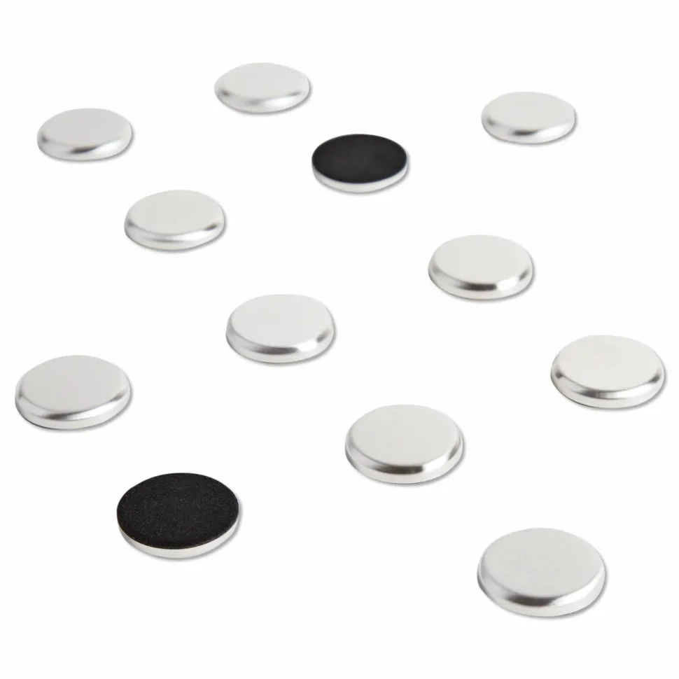 U Brands High Energy Magnets, Circles, 1.25" Diameter, Silver, 12/Pack
