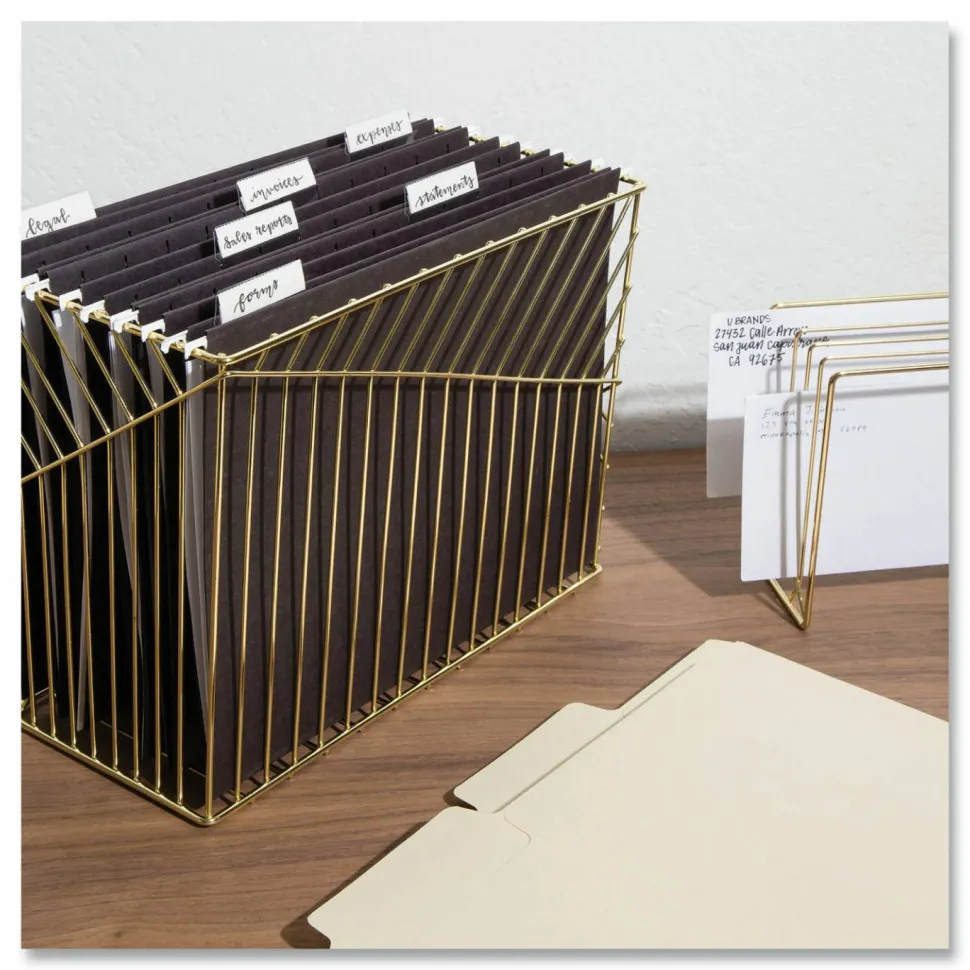 U Brands Vena Hanging File Basket, Letter Size, 6.85" Long, Gold