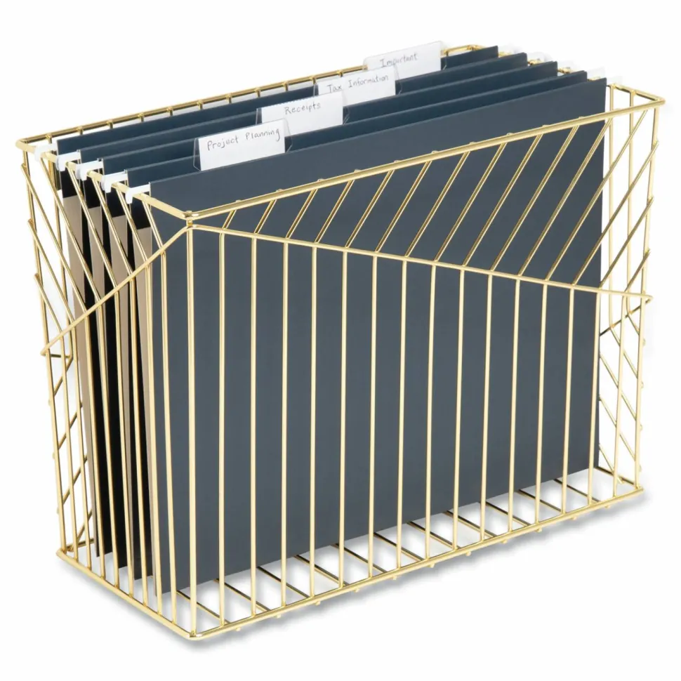 U Brands Vena Hanging File Basket, Letter Size, 6.85" Long, Gold