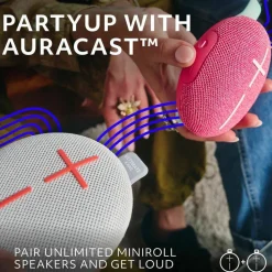 ULTIMATE EARS MINIROLL Ultra-Portable Waterproof Bluetooth Speaker, Big Bass, IP67 Dustproof, 131 ft (40 m) Range - Revive Grey