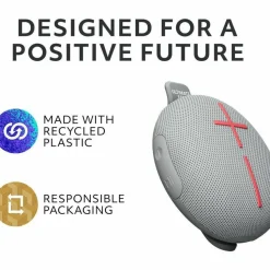 ULTIMATE EARS MINIROLL Ultra-Portable Waterproof Bluetooth Speaker, Big Bass, IP67 Dustproof, 131 ft (40 m) Range - Revive Grey