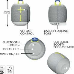 Ultimate Ears WONDERBOOM 4 Portable Waterproof Bluetooth Speaker With Big Bass and 360-Degree Sound, Dustproof Floating Speaker With 131ft (40m) Range, Gray