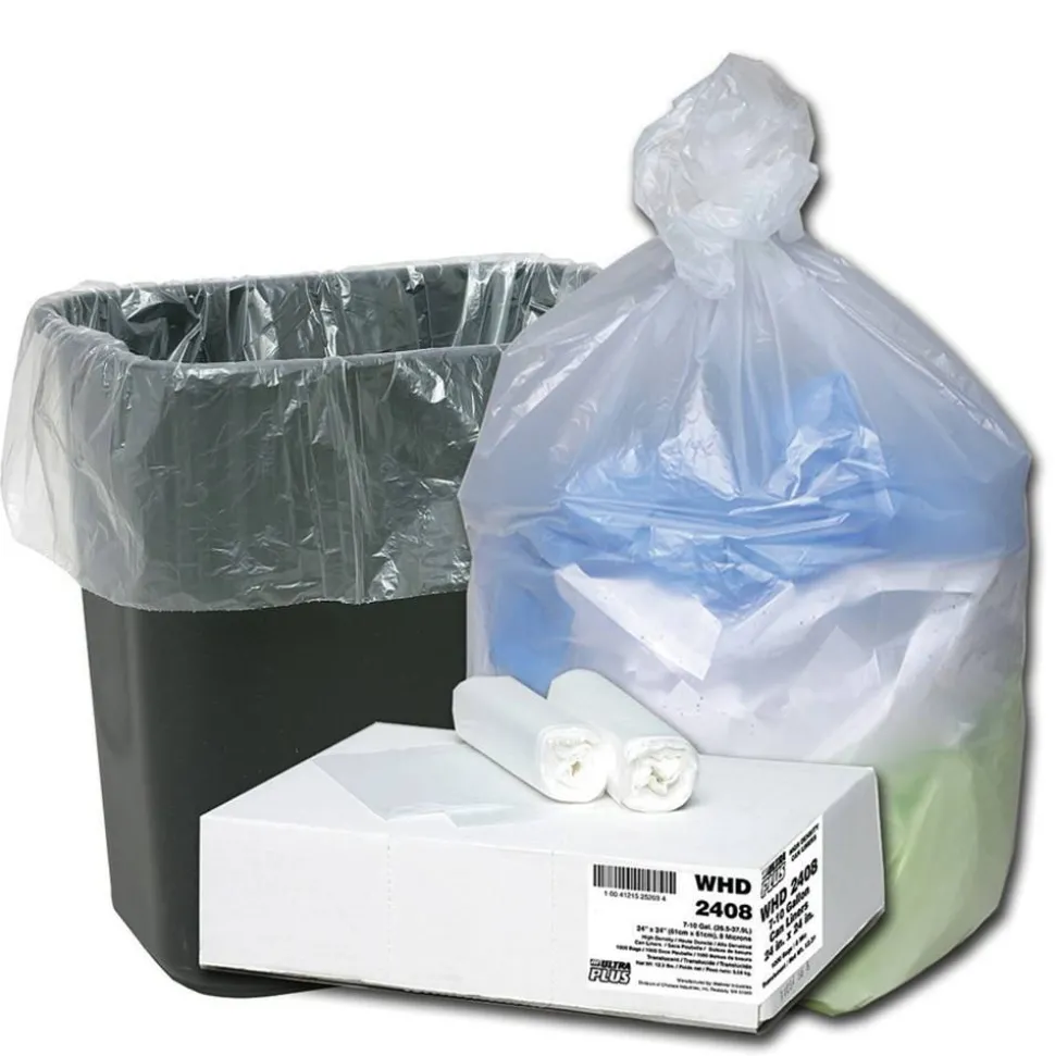 Ultra Plus Can Liners, 10 gal, 7.87 mic, 24" x 24", Natural, 25 Bags/Roll, 20 Rolls/Carton