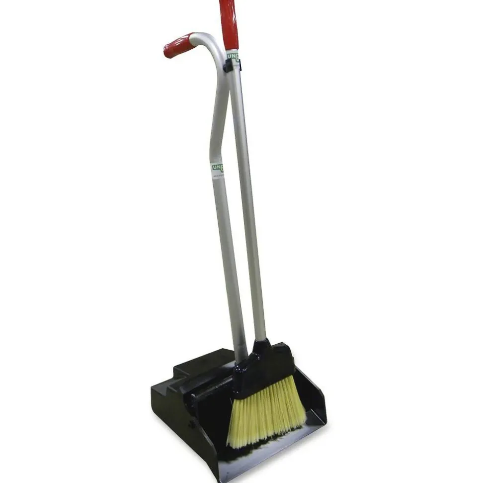 Unger Ergo Dustpan/Broom Combo - Aluminum Handle - Black, Silver, Red - 6 / Carton