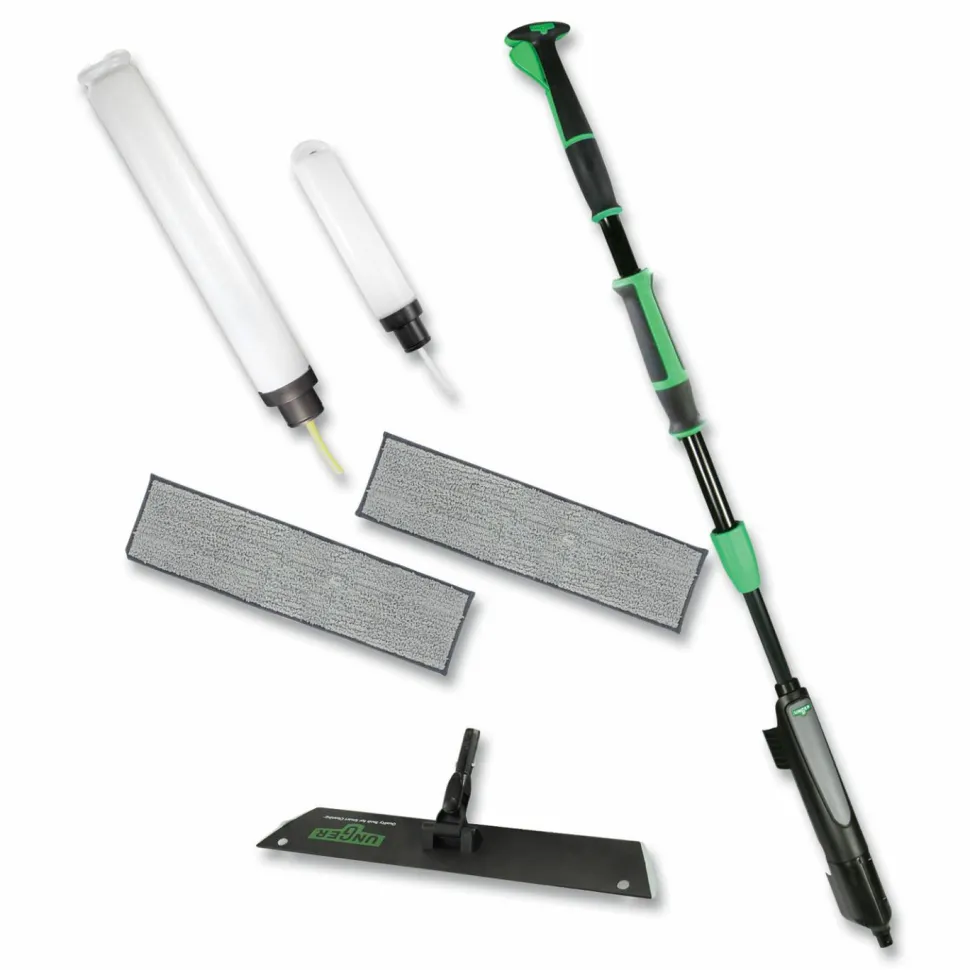 Unger Excella Floor Cleaning Kit, 20" Gray Microfiber Head, 48" to 65" Black/Green Handle