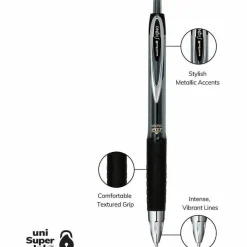 uniball 207 Retractable Fraud Prevention Gel Pens, Micro Point, 0.5 mm, Black Barrels, Black Ink, Pack Of 12