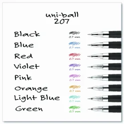 uniball 207 Retractable Fraud Prevention Gel Pens, Medium Point, 0.7 mm, Black Barrels, Black Ink, Pack Of 12 Pens