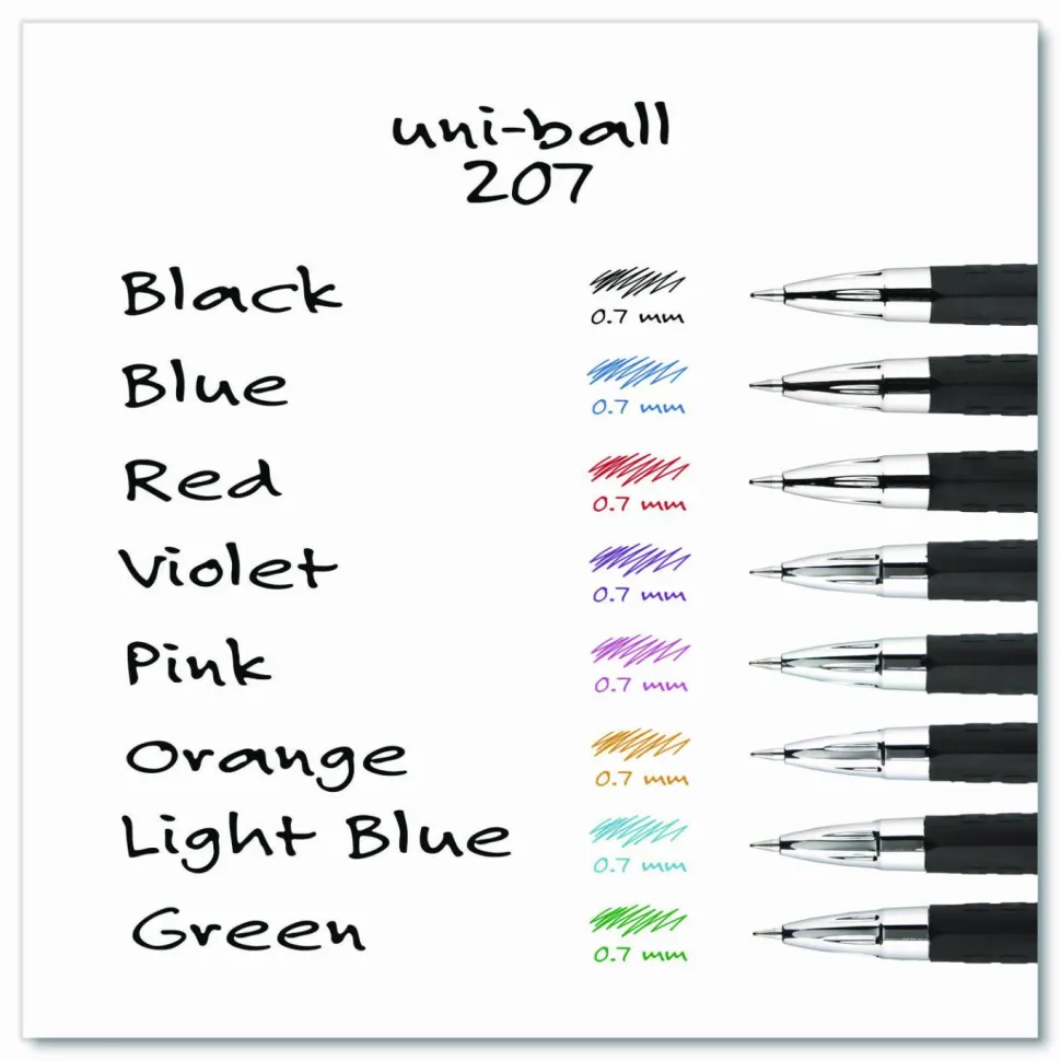 uniball 207 Retractable Fraud Prevention Gel Pens, Medium Point, 0.7 mm, Black Barrels, Black Ink, Pack Of 12 Pens