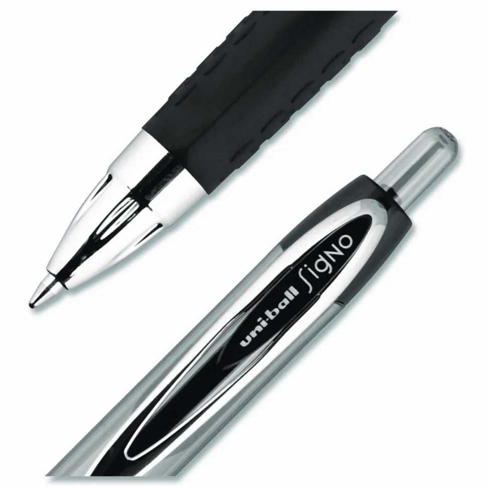 uniball 207 Retractable Fraud Prevention Gel Pens, Medium Point, 0.7 mm, Black Barrels, Black Ink, Pack Of 12 Pens