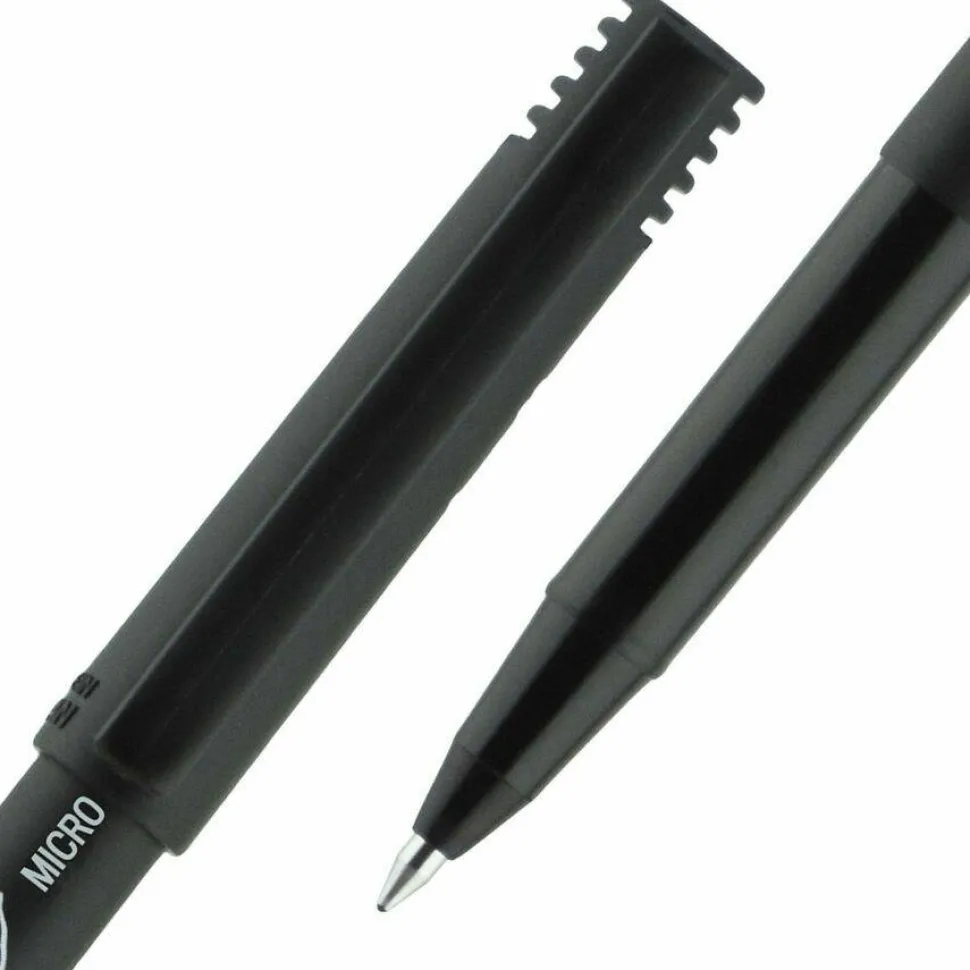 uniball Onyx Rollerball Pens, Micro Point, 0.5 mm, Black Barrel, Black Ink, Pack Of 12