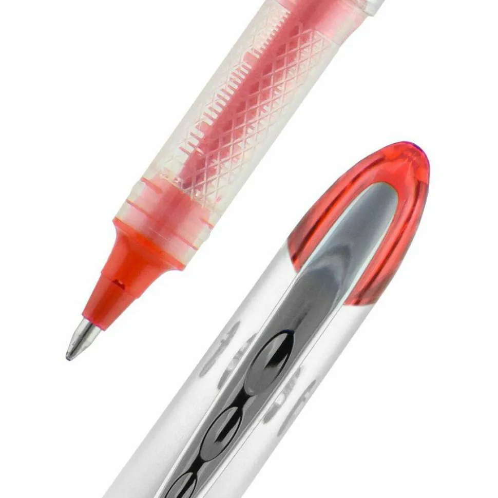 uniball Vision Elite Liquid Ink Rollerball Pens, Bold Point, 0.8 mm, White Barrel, Red Ink, Pack Of 12