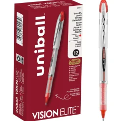 uniball Vision Elite Liquid Ink Rollerball Pens, Bold Point, 0.8 mm, White Barrel, Red Ink, Pack Of 12
