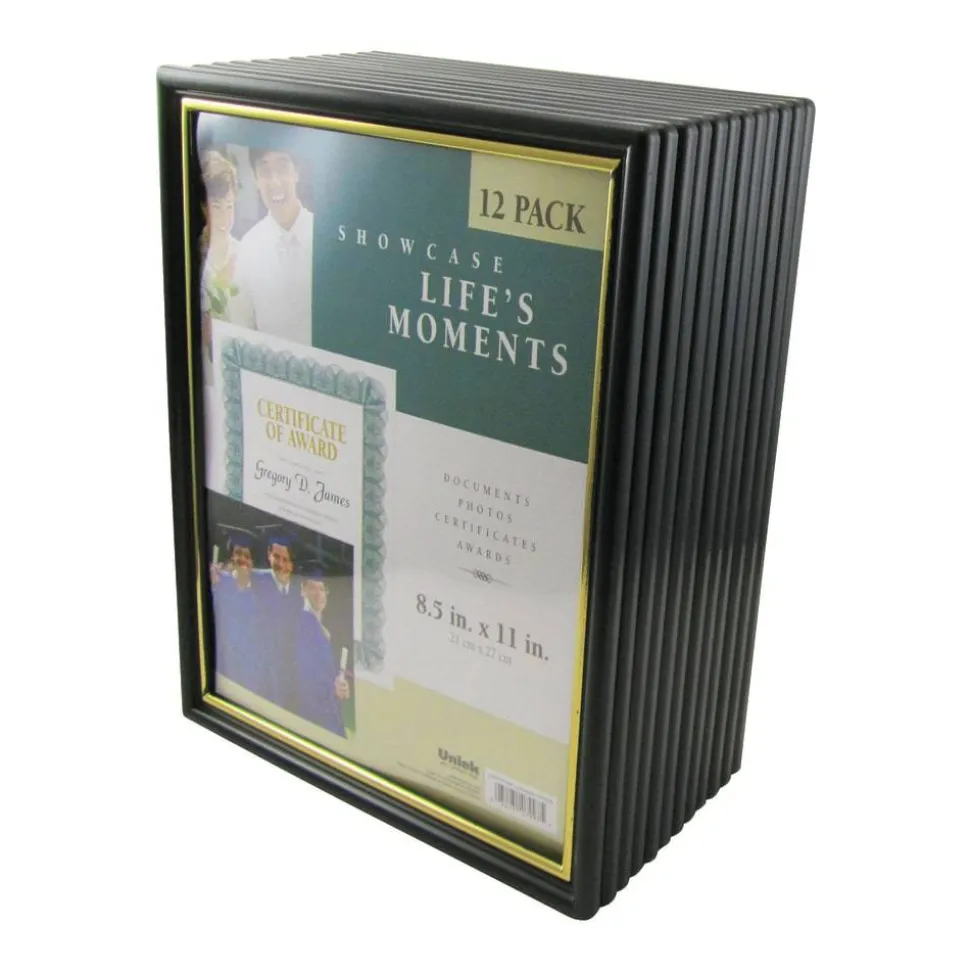 Uniek Corporate Document Frames, 8 1/2" x 11", Black/Gold, Pack Of 12