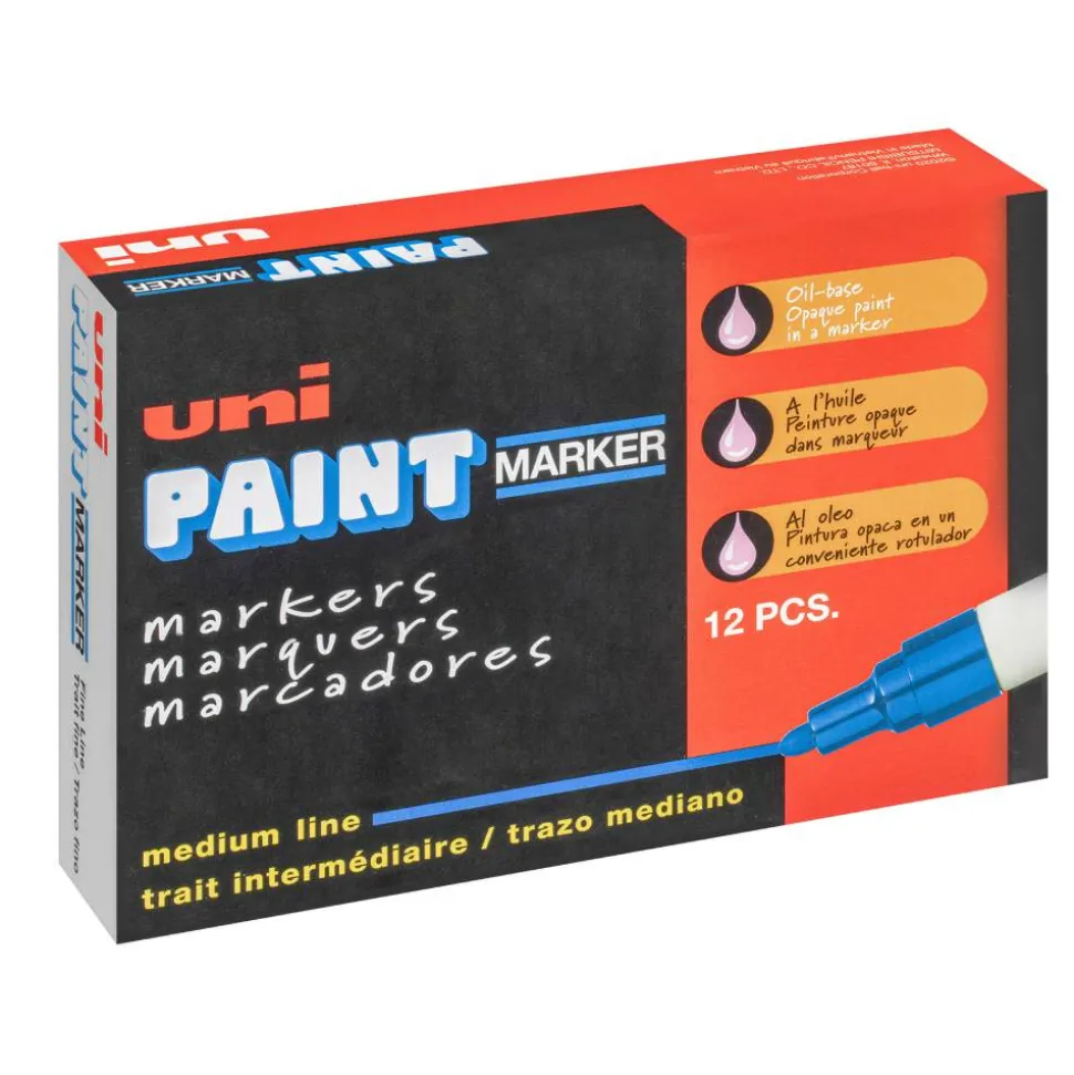 Uni-Paint Markers, Medium Point, Black, Pack Of 12