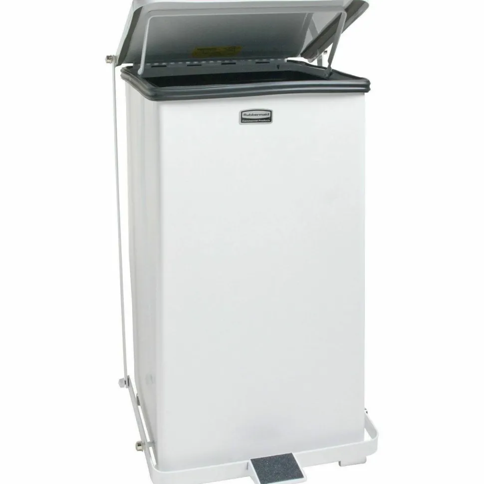 United Receptacle Defenders Steel Step Can, 6.5 Gallons, 23" x 12" x 12", White