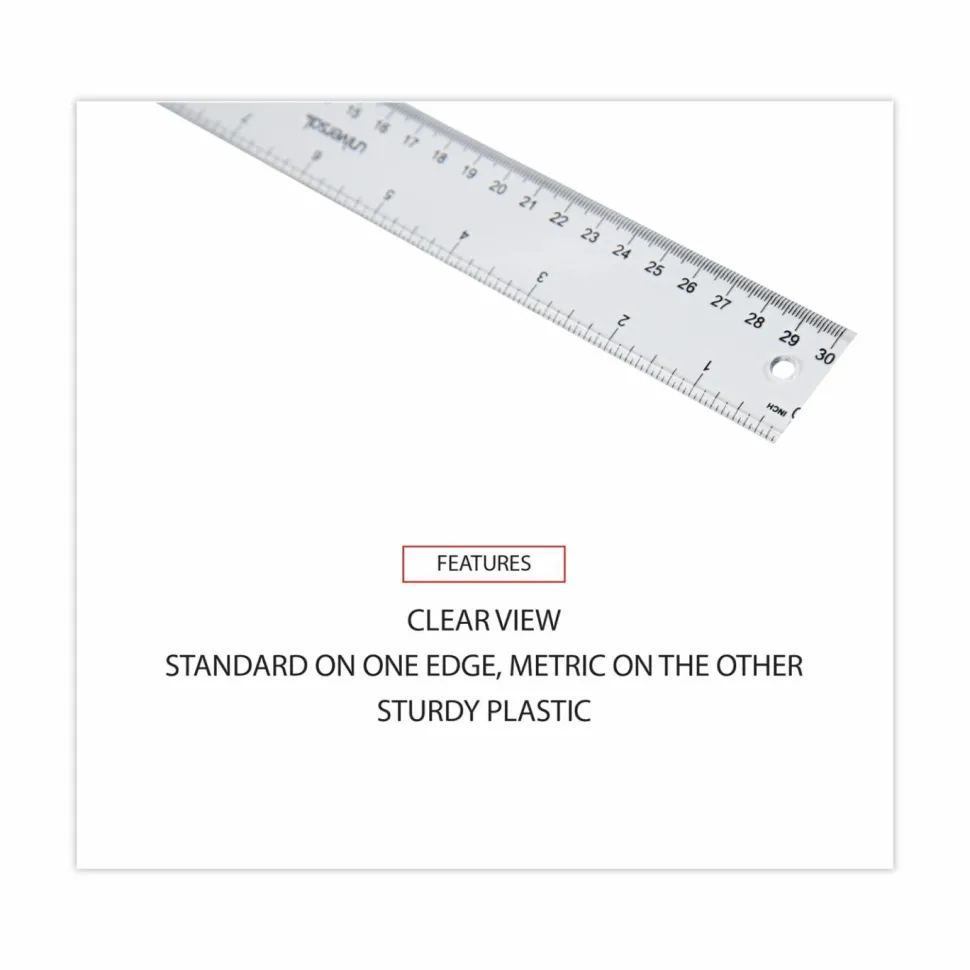 Universal Clear Plastic Ruler, Standard/Metric, 12" Long, Clear