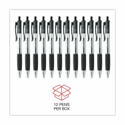 Universal Comfort Grip Ballpoint Pen, Retractable, Medium 1 mm, Black Ink, Clear/Black Barrel, Dozen