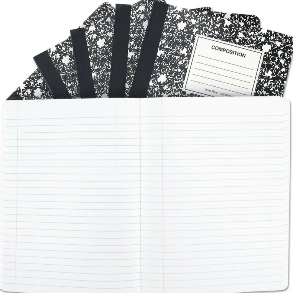 Universal Composition Book, Wide/Legal Rule, Black Marble Cover, (100) 9.75 x 7.5 Sheets, 6/Pack