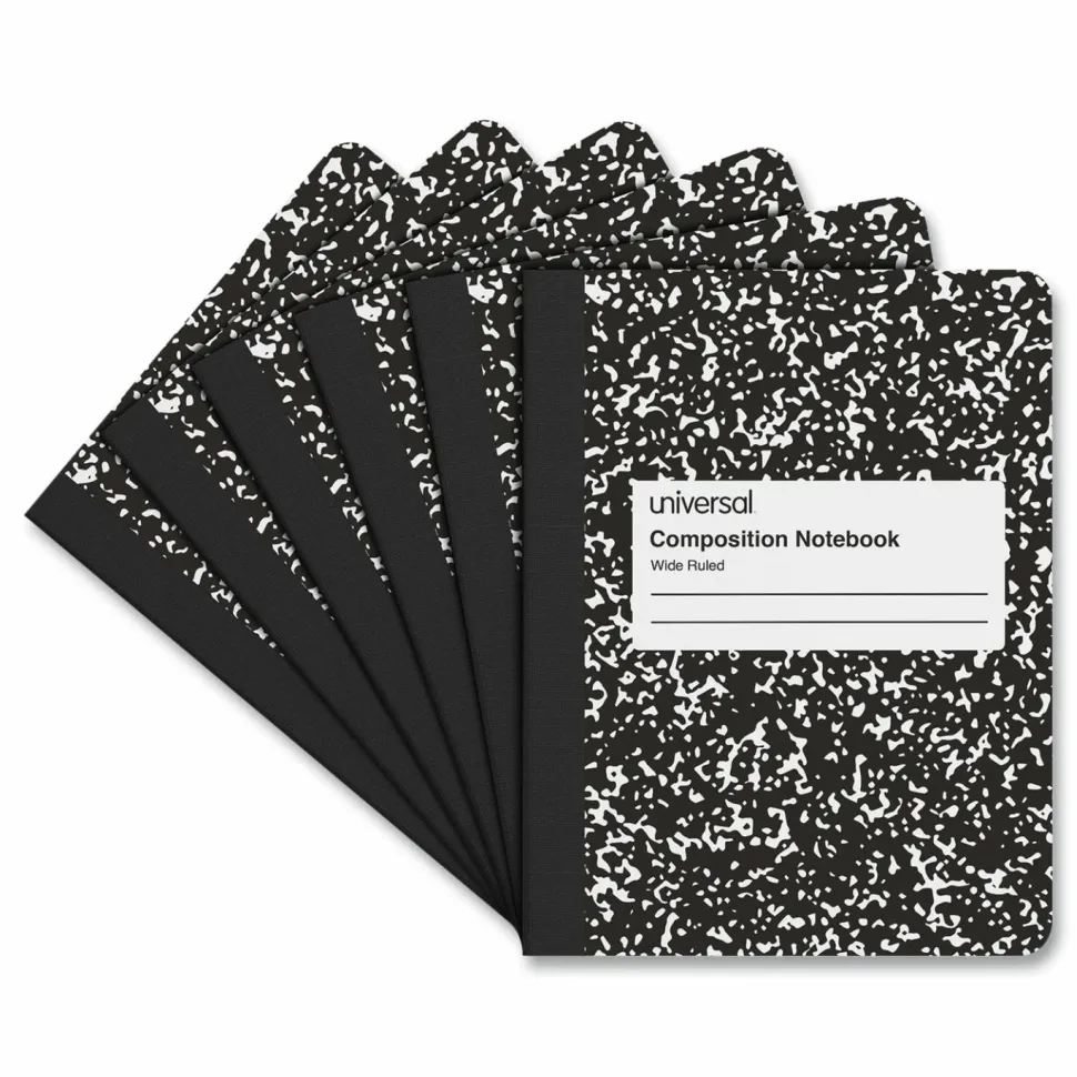 Universal Composition Book, Wide/Legal Rule, Black Marble Cover, (100) 9.75 x 7.5 Sheets, 6/Pack