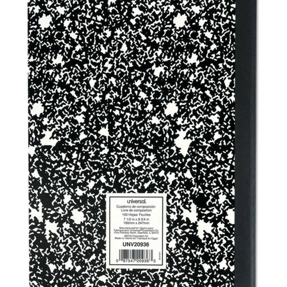Universal Composition Book, Wide/Legal Rule, Black Marble Cover, (100) 9.75 x 7.5 Sheets, 6/Pack