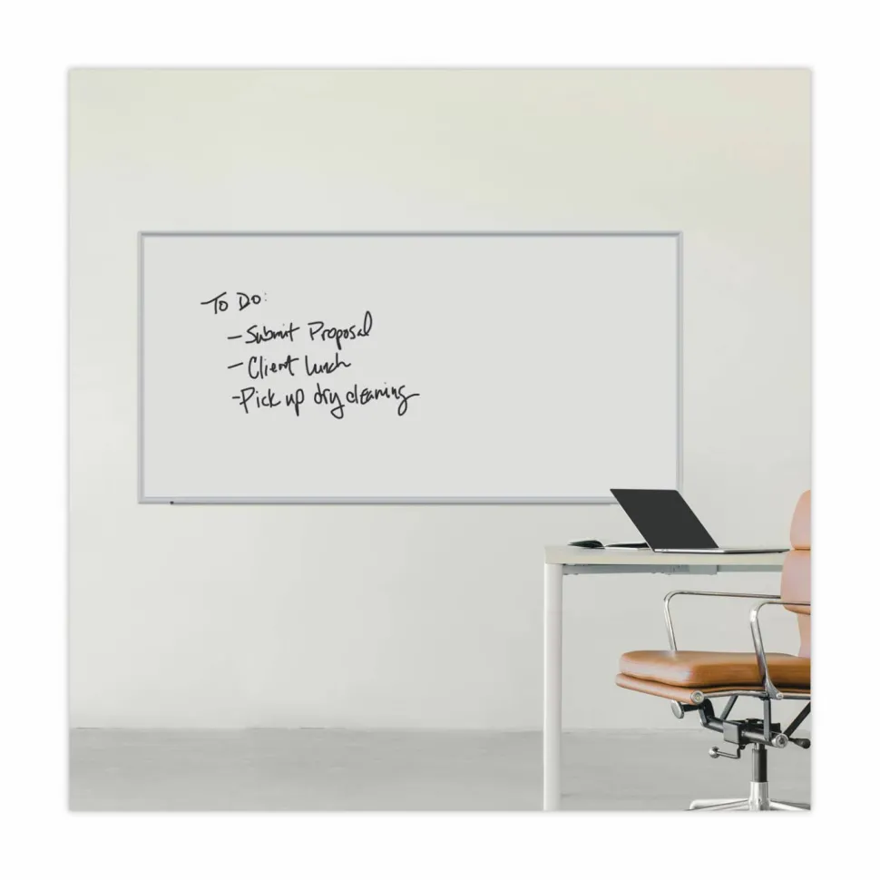 Universal Deluxe Melamine Dry Erase Board, 96" x 48", White Surface, Anodized Aluminum Frame