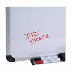 Universal Deluxe Porcelain Magnetic Dry Erase Board, 36" x 24", White Surface, Silver/Black Aluminum Frame
