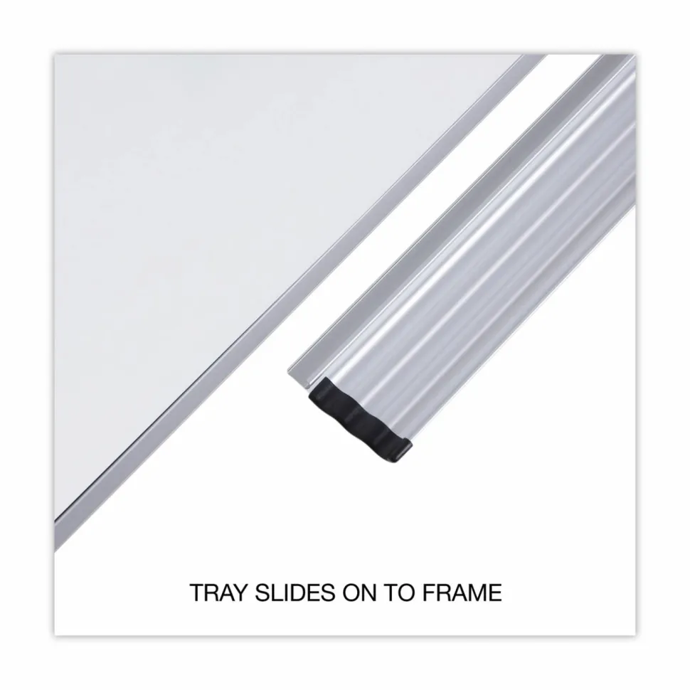 Universal Deluxe Porcelain Magnetic Dry Erase Board, 36" x 24", White Surface, Silver/Black Aluminum Frame