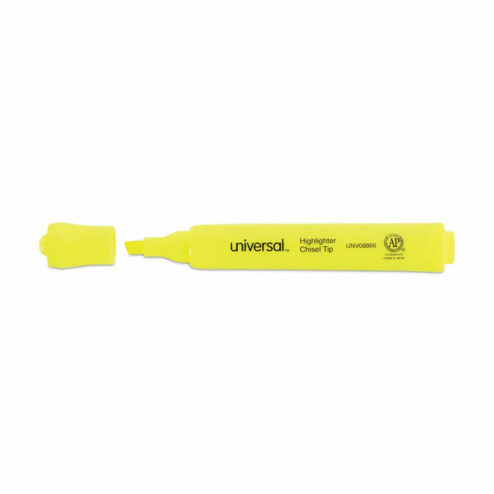 Universal Desk Highlighter Value Pack, Fluorescent Yellow Ink, Chisel Tip, Yellow Barrel, 36/Pack