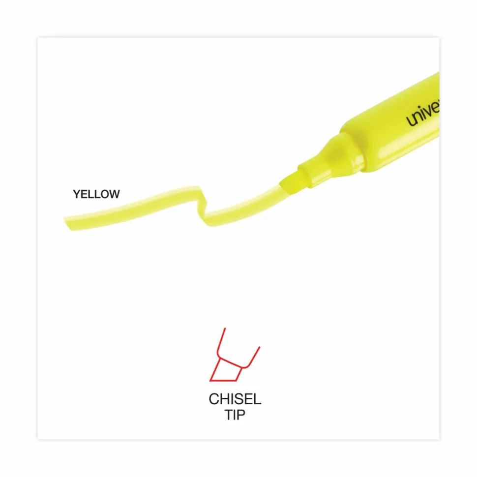 Universal Desk Highlighter Value Pack, Fluorescent Yellow Ink, Chisel Tip, Yellow Barrel, 36/Pack