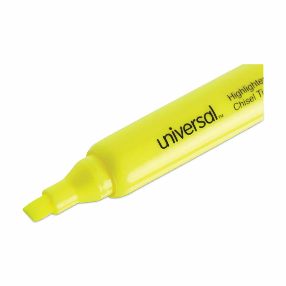 Universal Desk Highlighter Value Pack, Fluorescent Yellow Ink, Chisel Tip, Yellow Barrel, 36/Pack