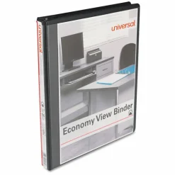 Universal Economy Round Ring View Binder, 3 Rings, 0.5" Capacity, 11 x 8.5, Black