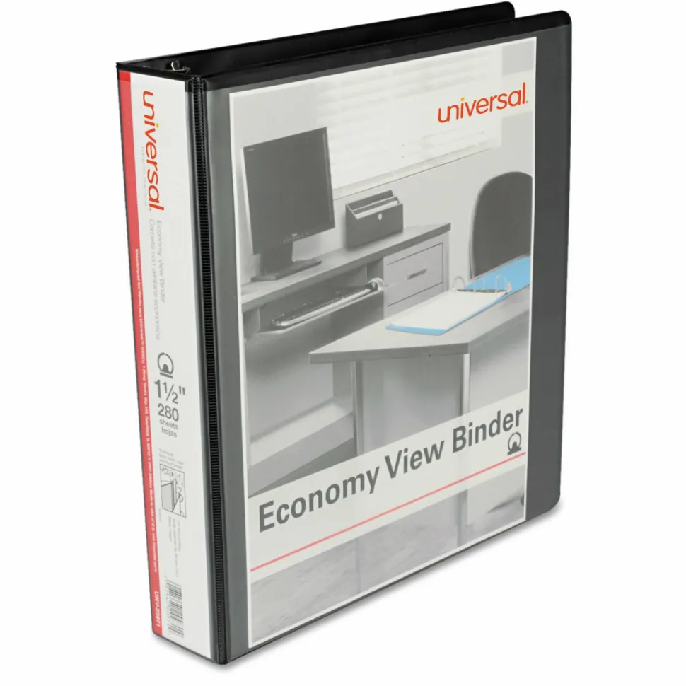 Universal Economy Round Ring View Binder, 3 Rings, 1.5" Capacity, 11 x 8.5, Black