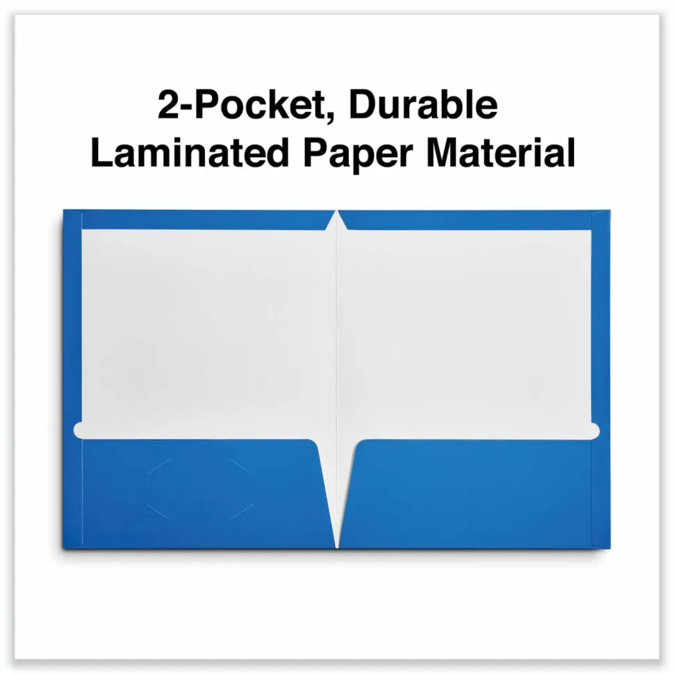 Universal Laminated Two-Pocket Folder, Accommodates (100) 11 x 8.5 Sheets, Blue, 25/Box