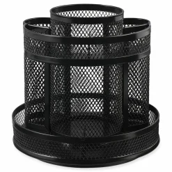 Universal Metal Mesh Rotating Desktop Organizer, 8 Compartments, Metal Mesh, 6.5" Diameter x 6.13"h, Black