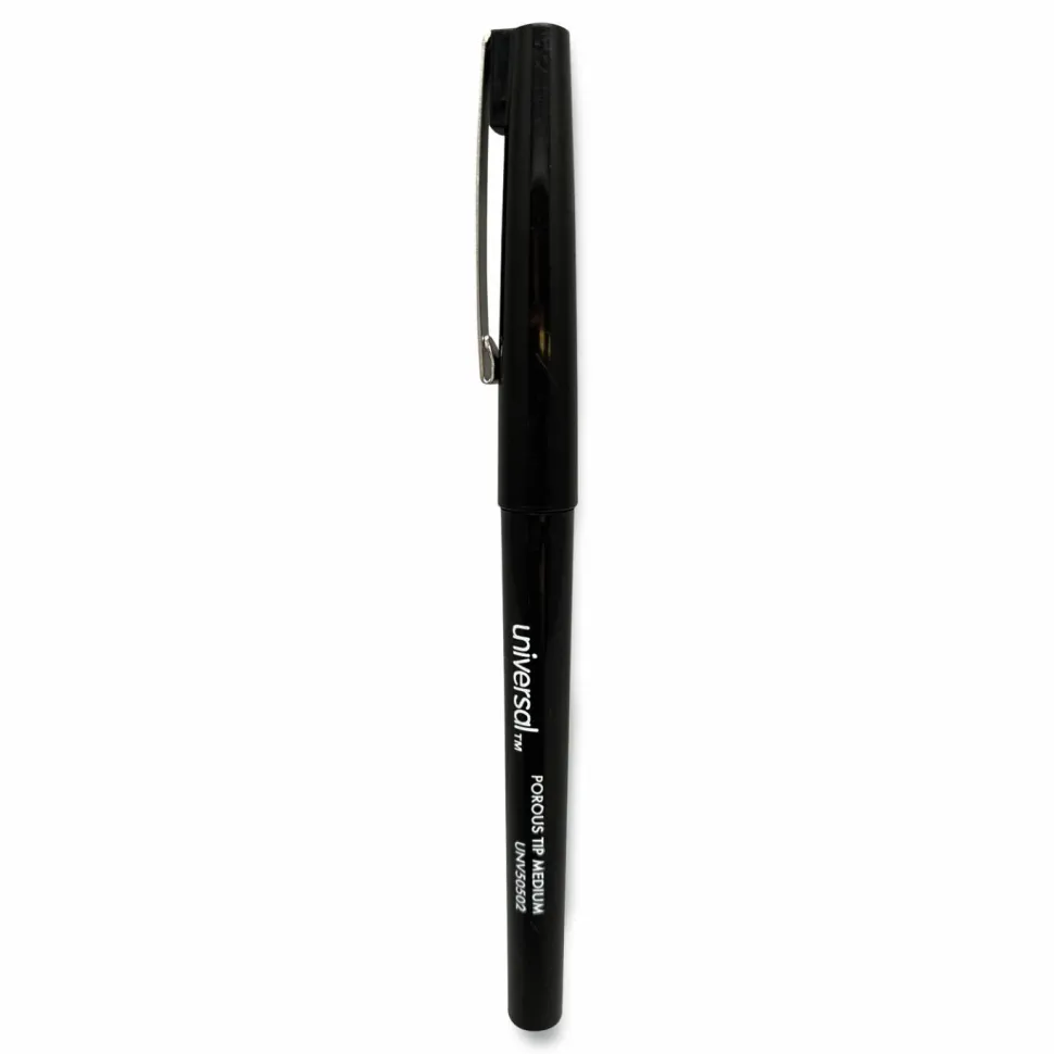 Universal Porous Point Pen, Stick, Medium 0.7 mm, Black Ink, Black Barrel, Dozen