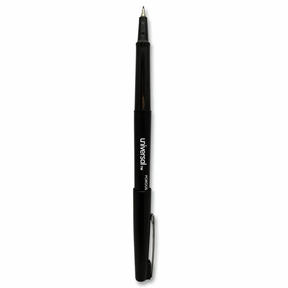 Universal Porous Point Pen, Stick, Medium 0.7 mm, Black Ink, Black Barrel, Dozen