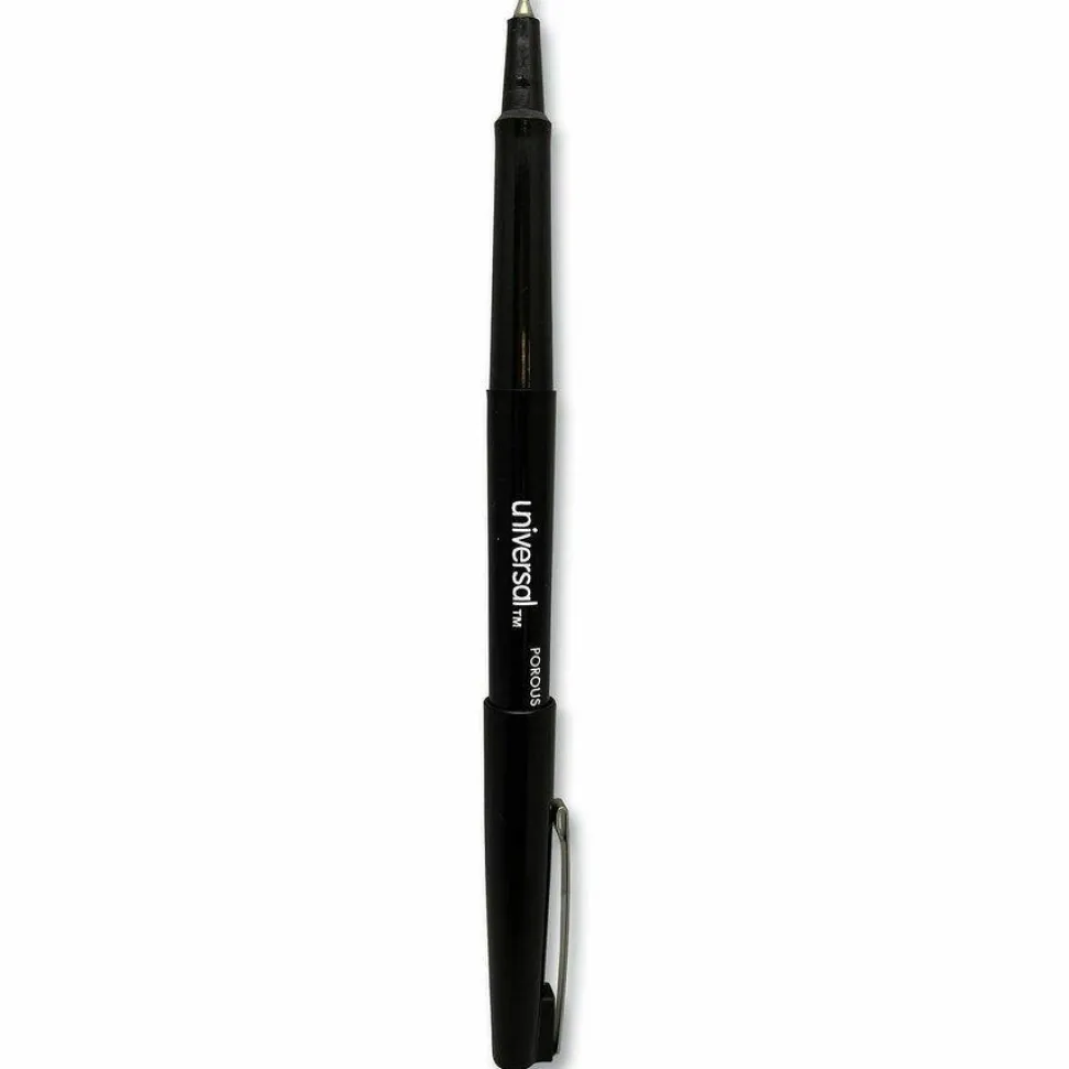 Universal Porous Point Pen, Stick, Medium 0.7 mm, Black Ink, Black Barrel, Dozen
