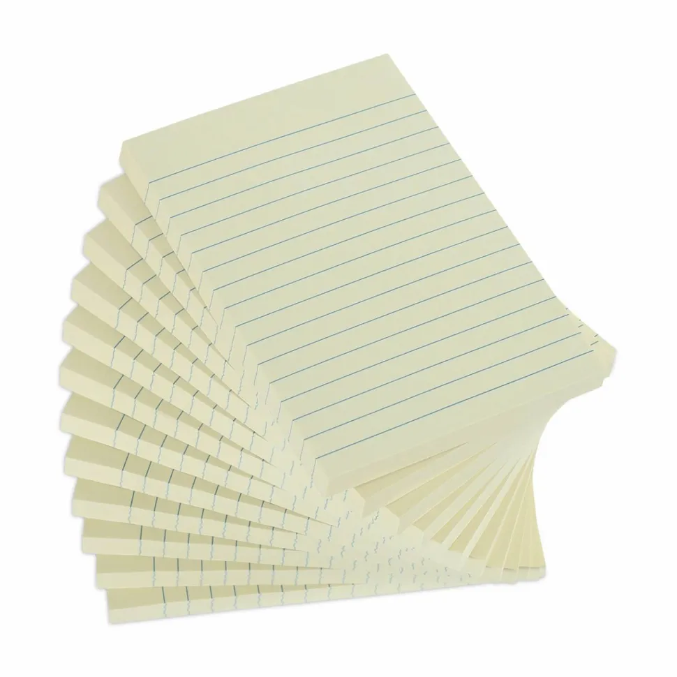 Universal Recycled Self-Stick Note Pads, Note Ruled, 4" x 6", Yellow, 100 Sheets/Pad, 12 Pads/Pack