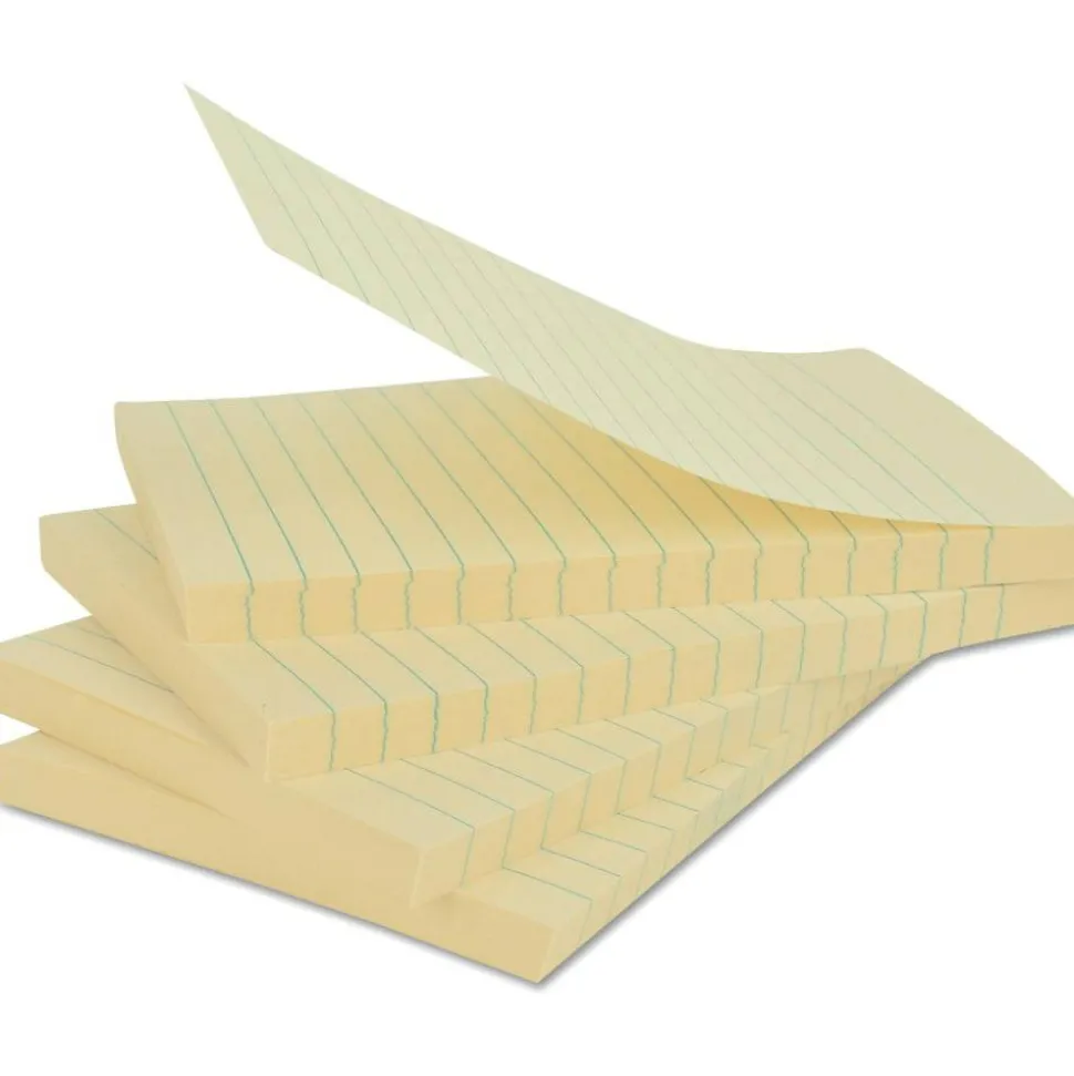 Universal Recycled Self-Stick Note Pads, Note Ruled, 4" x 6", Yellow, 100 Sheets/Pad, 12 Pads/Pack