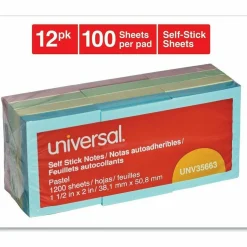 Universal Self-Stick Note Pads, 1.5" x 2", Assorted Pastel Colors, 100 Sheets/Pad, 12 Pads/Pack