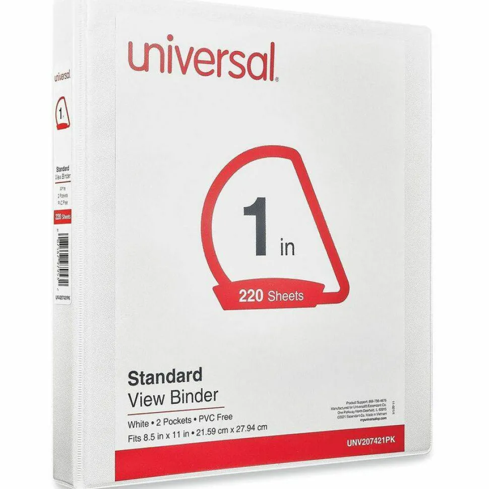 Universal Slant D-Ring View Binder, 3 Rings, 1" Capacity, 11 x 8.5, White, 12/Carton