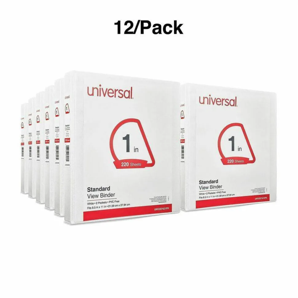 Universal Slant D-Ring View Binder, 3 Rings, 1" Capacity, 11 x 8.5, White, 12/Carton